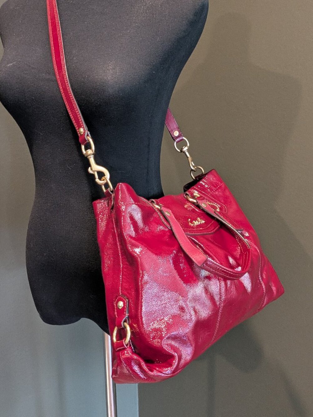 Coach Red Patent Leather Ashley Bag Shiny